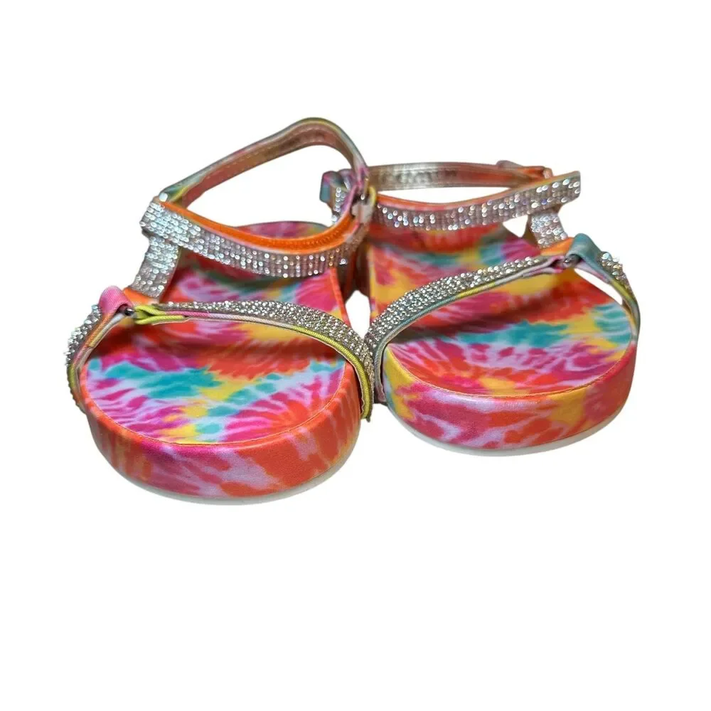 Madden Girl MRoyal Rainbow Tie Dye Rhinestone Bling Strap Scandals Girls Size 1